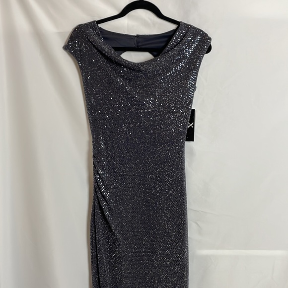 X by Xscape Women's Cowlneck Open-Back Sequined Gown Grey Size 4 - Picture 4 of 14